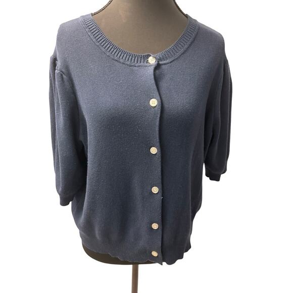Ladies Free Assembly Short Sleeve Cardigan Navy size L - Picture 1 of 3